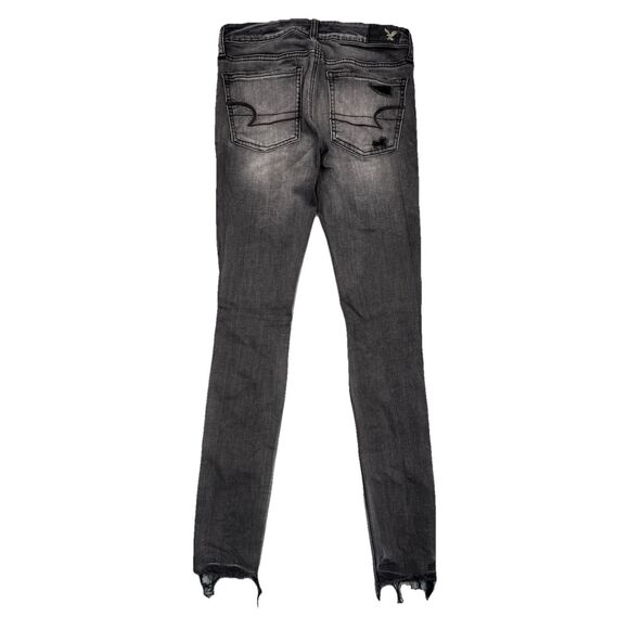American Eagle Jeans Womens 2 Gray Super Low Jegging Distressed Measures 26 x 28 - Picture 2 of 10